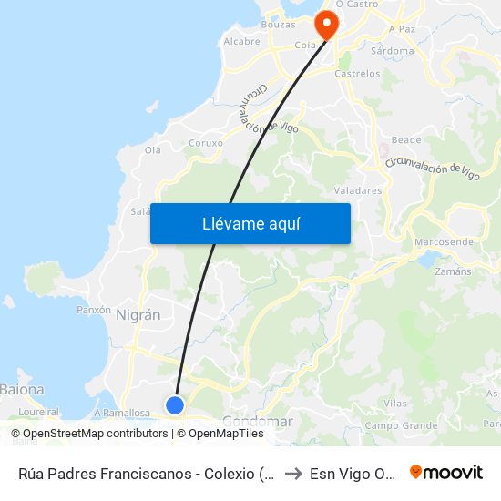 Rúa Padres Franciscanos - Colexio (Nigrán) to Esn Vigo Office map