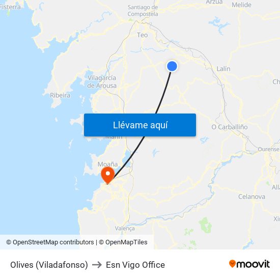 Olives (Viladafonso) to Esn Vigo Office map