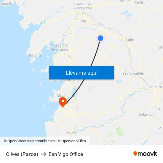 Olives (Pazos) to Esn Vigo Office map