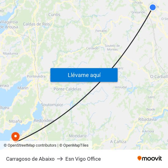 Carragoso de Abaixo to Esn Vigo Office map