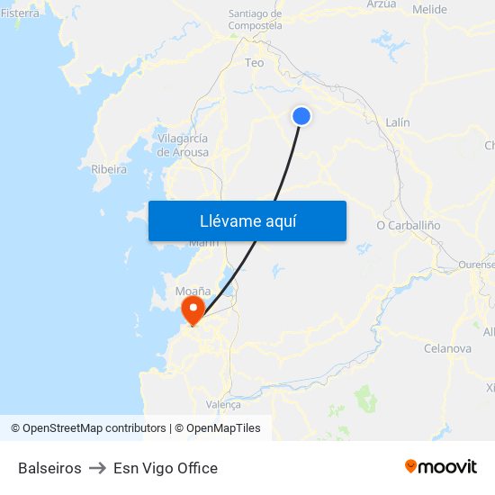 Balseiros to Esn Vigo Office map