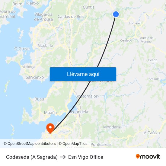 Codeseda (A Sagrada) to Esn Vigo Office map