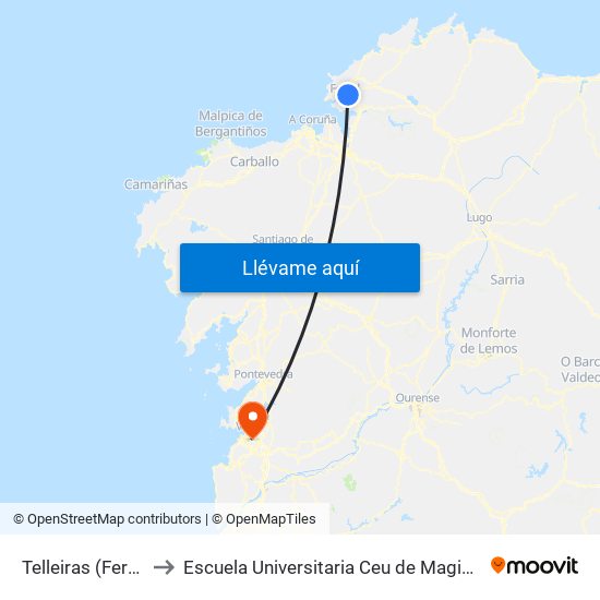 Telleiras (Ferrol) to Escuela Universitaria Ceu de Magisterio map