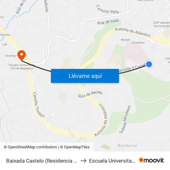 Baixada Castelo (Residencia Asistida) // O Monte do Areeiro to Escuela Universitaria Ceu de Magisterio map