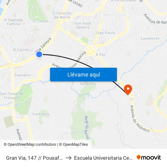 Gran Via, 147 // Pousafoles de Abaixo to Escuela Universitaria Ceu de Magisterio map