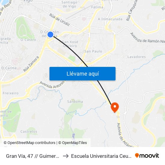 Gran Vía, 47 // Guimeráns de Arriba to Escuela Universitaria Ceu de Magisterio map