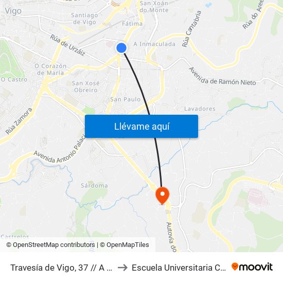 Travesía de Vigo, 37 // A Fonte da Palmeira to Escuela Universitaria Ceu de Magisterio map