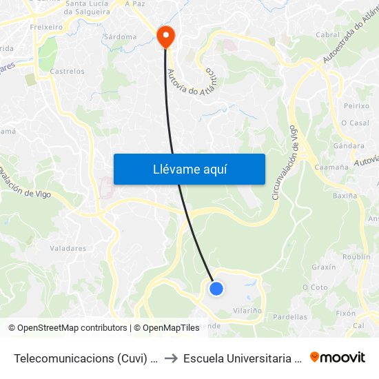 Telecomunicacions (Cuvi) // A Pedra da Raposa to Escuela Universitaria Ceu de Magisterio map