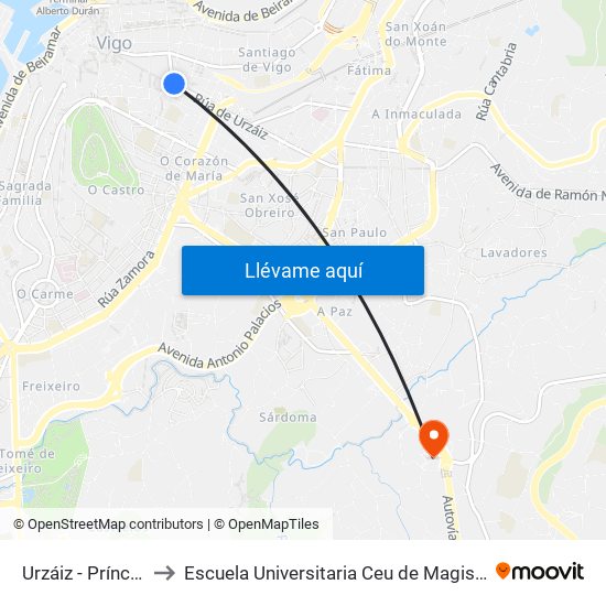 Urzáiz - Príncipe to Escuela Universitaria Ceu de Magisterio map