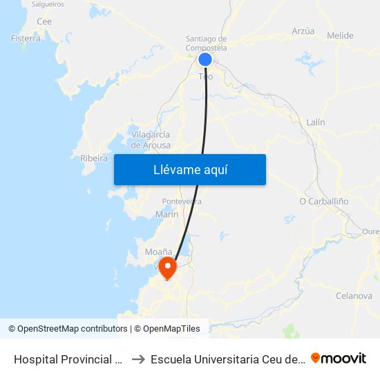 Hospital Provincial de Conxo to Escuela Universitaria Ceu de Magisterio map