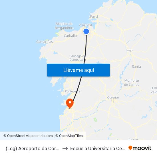 (Lcg) Aeroporto da Coruña (Culleredo) to Escuela Universitaria Ceu de Magisterio map