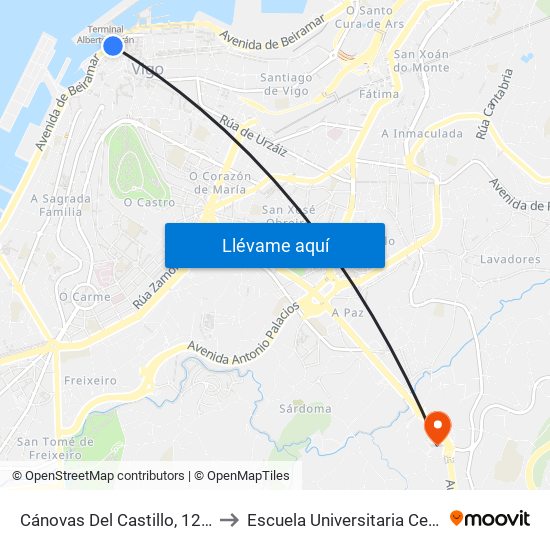 Cánovas Del Castillo, 12 - A Laxe (Vigo) to Escuela Universitaria Ceu de Magisterio map