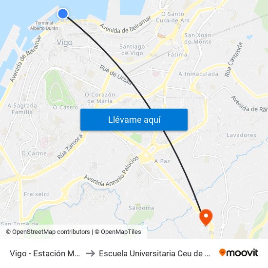 Vigo - Estación Marítima to Escuela Universitaria Ceu de Magisterio map