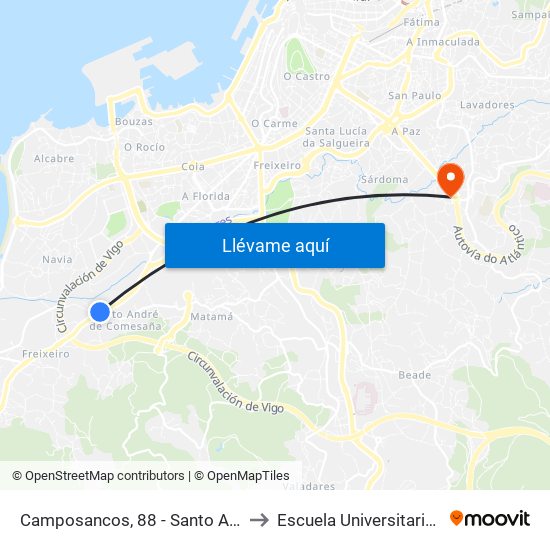 Camposancos, 88 - Santo André de Comesaña (Vigo) to Escuela Universitaria Ceu de Magisterio map