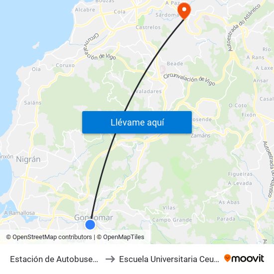 Estación de Autobuses (Gondomar) to Escuela Universitaria Ceu de Magisterio map