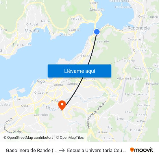 Gasolinera de Rande (Redondela) to Escuela Universitaria Ceu de Magisterio map