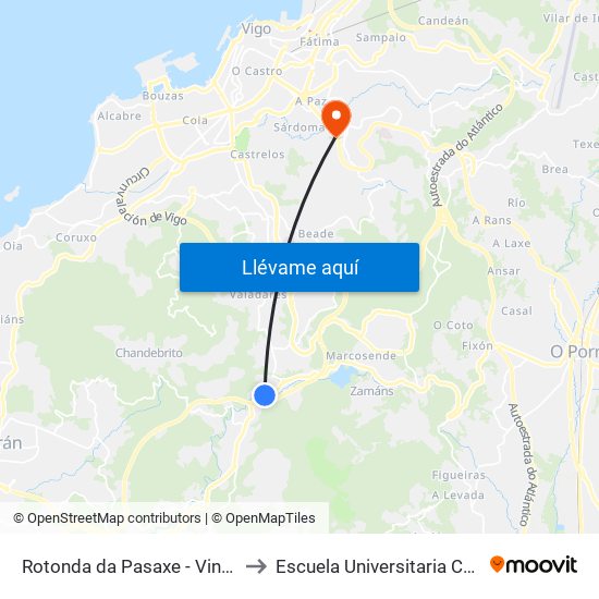 Rotonda da Pasaxe - Vincios (Gondomar) to Escuela Universitaria Ceu de Magisterio map