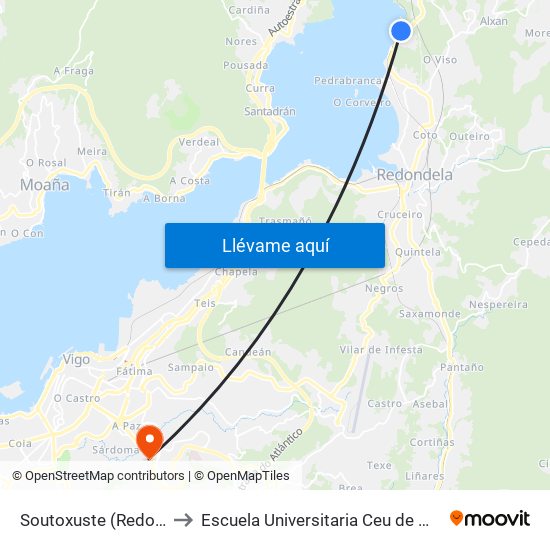 Soutoxuste (Redondela) to Escuela Universitaria Ceu de Magisterio map