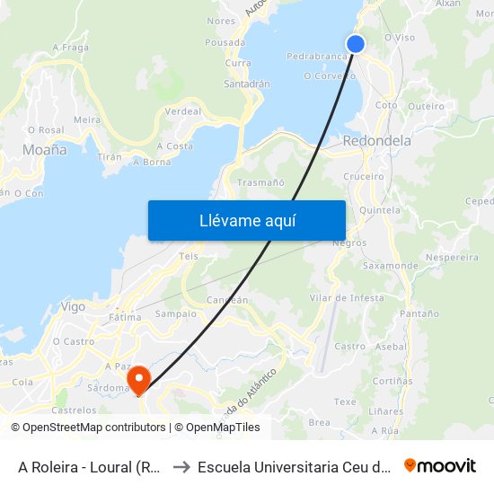 A Roleira - Loural (Redondela) to Escuela Universitaria Ceu de Magisterio map