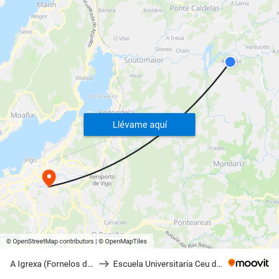 A Igrexa (Fornelos de Montes) to Escuela Universitaria Ceu de Magisterio map