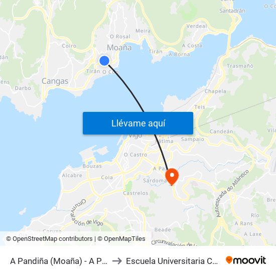 A Pandiña (Moaña) - A Porta Das Troulas to Escuela Universitaria Ceu de Magisterio map