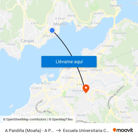 A Pandiña (Moaña) - A Porta Das Troulas to Escuela Universitaria Ceu de Magisterio map