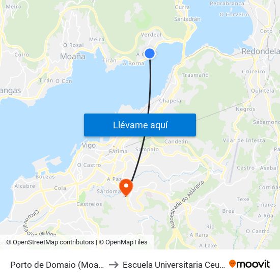 Porto de Domaio (Moaña) - O Laxido to Escuela Universitaria Ceu de Magisterio map