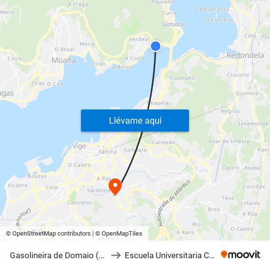 Gasolineira de Domaio (Moaña) - O Mouro to Escuela Universitaria Ceu de Magisterio map