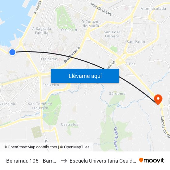 Beiramar, 105 - Barreras (Vigo) to Escuela Universitaria Ceu de Magisterio map