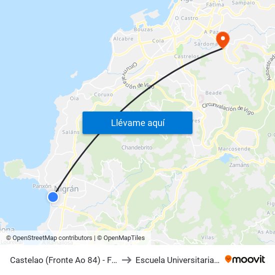 Castelao (Fronte Ao 84) - Faro de Panxón (Nigrán) to Escuela Universitaria Ceu de Magisterio map