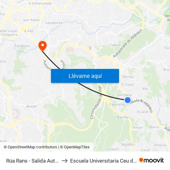 Rúa Rans - Salida Autovía (Mos) to Escuela Universitaria Ceu de Magisterio map