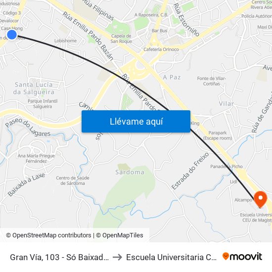 Gran Vía, 103 - Só Baixada (Vigo) // Povisa to Escuela Universitaria Ceu de Magisterio map