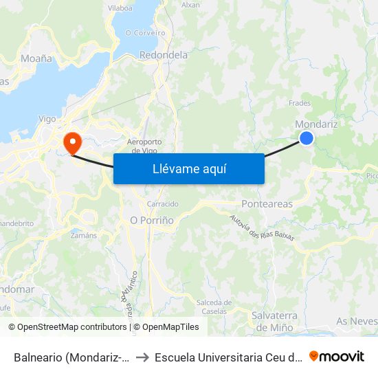 Balneario (Mondariz-Balneario) to Escuela Universitaria Ceu de Magisterio map