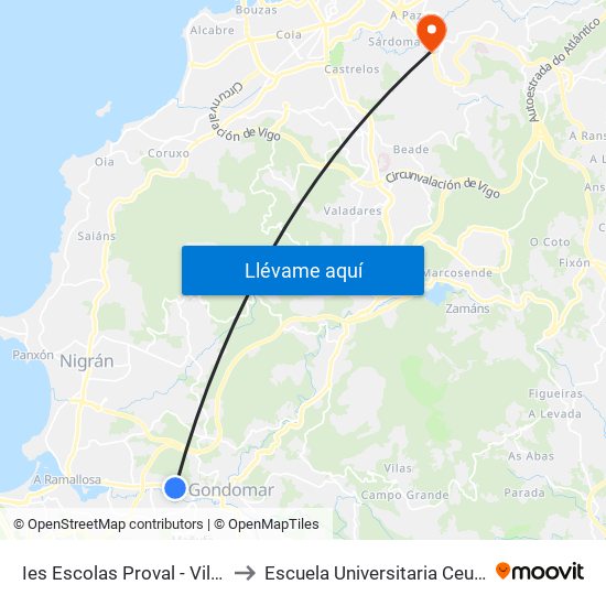 Ies Escolas Proval - Vilariño (Nigrán) to Escuela Universitaria Ceu de Magisterio map