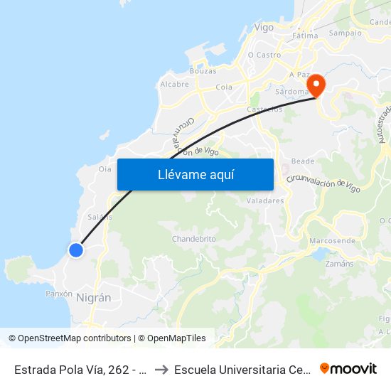 Estrada Pola Vía, 262 - Prado (Nigrán) to Escuela Universitaria Ceu de Magisterio map