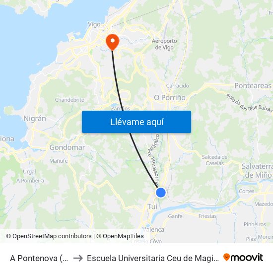 A Pontenova (Tui) to Escuela Universitaria Ceu de Magisterio map