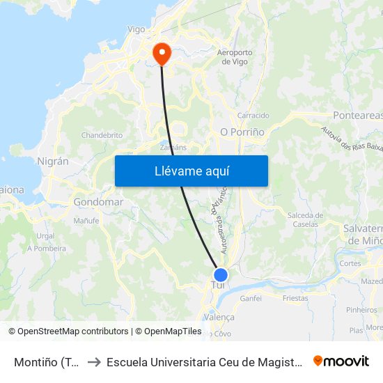 Montiño (Tui) to Escuela Universitaria Ceu de Magisterio map