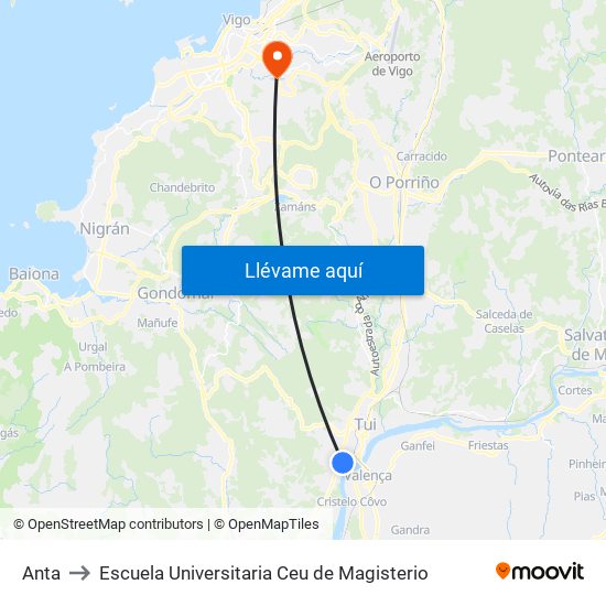 Polígono de Areas (Tui) to Escuela Universitaria Ceu de Magisterio map