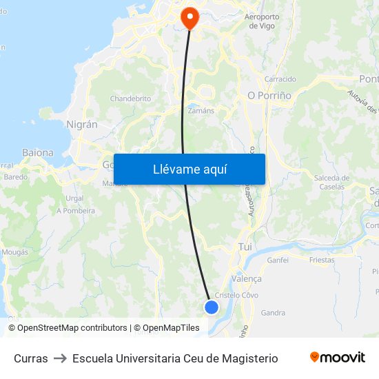 Igrexa de Currás (Tomiño) to Escuela Universitaria Ceu de Magisterio map