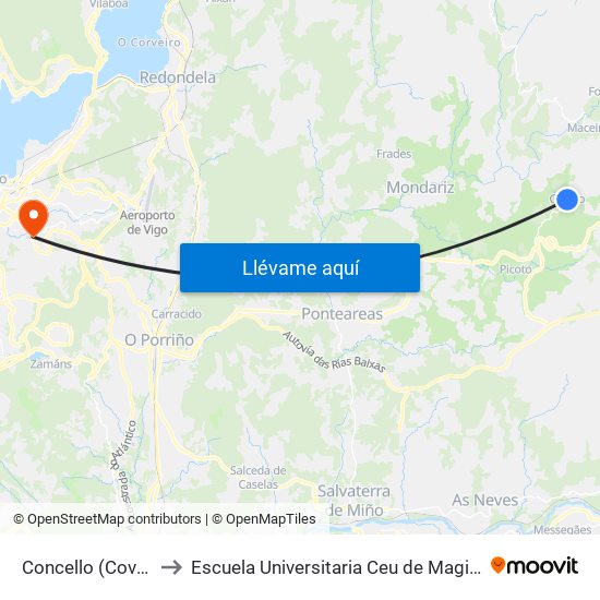 Concello (Covelo) to Escuela Universitaria Ceu de Magisterio map