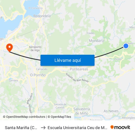 Santa Mariña (Covelo) to Escuela Universitaria Ceu de Magisterio map