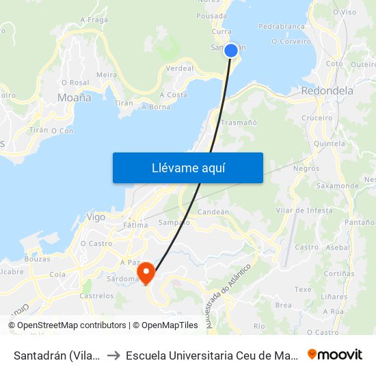 Santadrán (Vilaboa) to Escuela Universitaria Ceu de Magisterio map