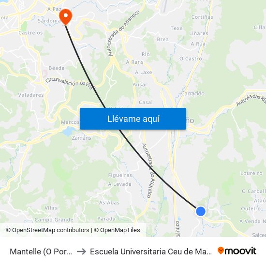 Mantelle (O Porriño) to Escuela Universitaria Ceu de Magisterio map