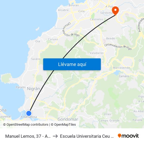 Manuel Lemos, 37 - A Ramallosa to Escuela Universitaria Ceu de Magisterio map
