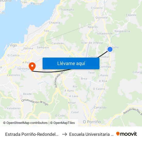 Estrada Porriño-Redondela - San Gregorio (Mos) to Escuela Universitaria Ceu de Magisterio map