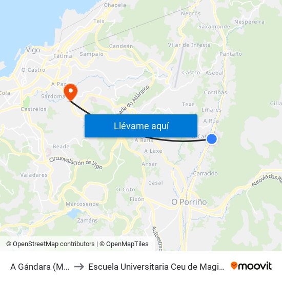 A Gándara (Mos) to Escuela Universitaria Ceu de Magisterio map