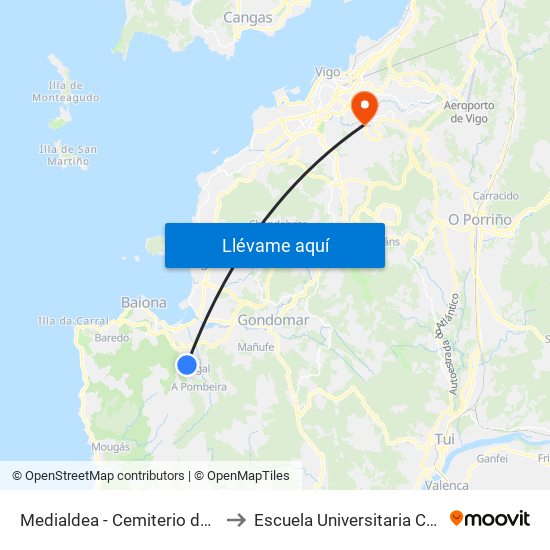Medialdea - Cemiterio de Belesar (Baiona) to Escuela Universitaria Ceu de Magisterio map