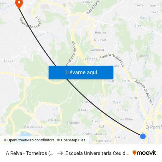 A Relva - Torneiros (O Porriño) to Escuela Universitaria Ceu de Magisterio map