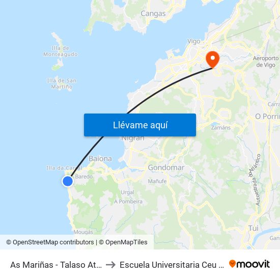 As Mariñas - Talaso Atlántico (Oia) to Escuela Universitaria Ceu de Magisterio map