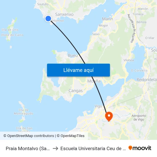 Praia Montalvo (Sanxenxo) to Escuela Universitaria Ceu de Magisterio map
